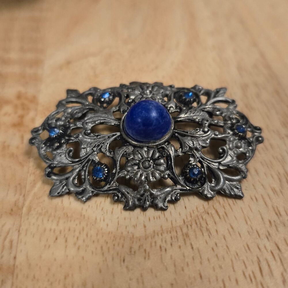 Antique Victorian Lapis Style Art Deco Brooch